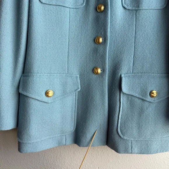 Neiman Marcus Wool Blend Light Blue Tweed Skirt Suit Luxury Blazer 8 Skirt 10 - Picture 15 of 16